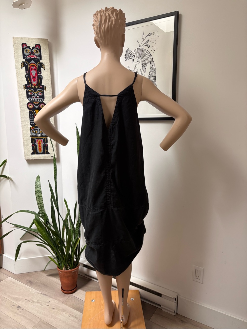 Black Asymmetrical Slip Dress with Low Back-made in Canada